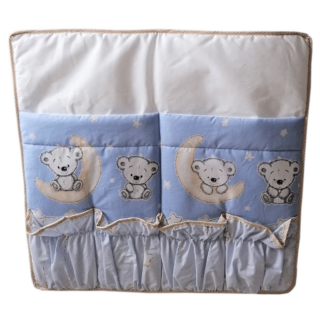 Betttasche Moony Teddy fürs Babybett blau