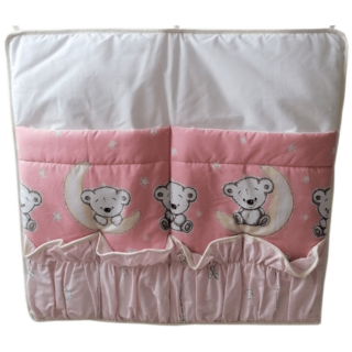 Betttasche Moony Teddy fürs Babybett lachsfarben