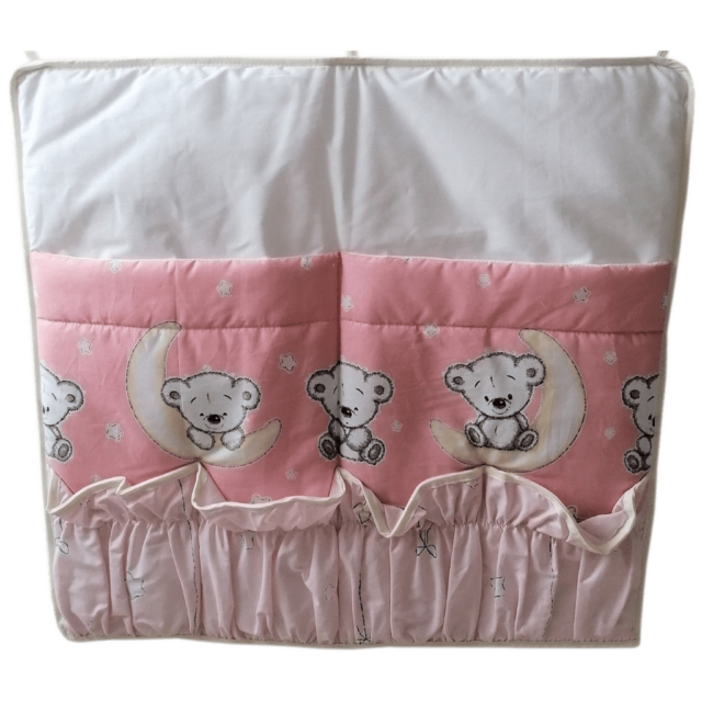 Betttasche Moony Teddy fürs Babybett lachsfarben