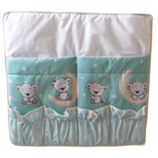 Betttasche Moony Teddy fürs Babybett mintfarbe